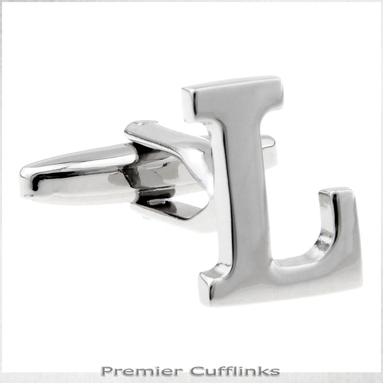 Single Initial L Silver Cufflink