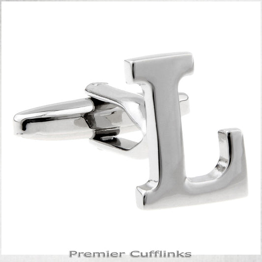 Single Initial L Silver Cufflink