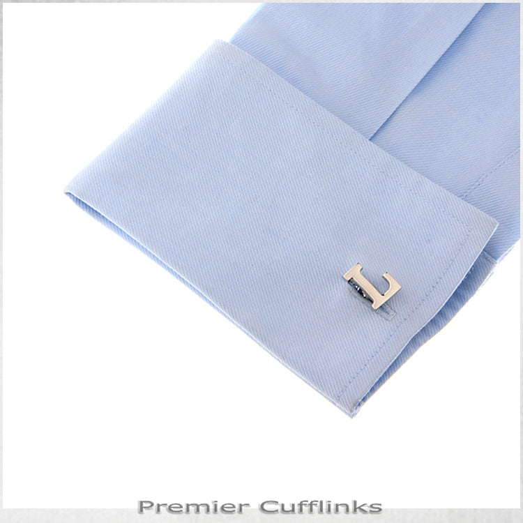 Single Initial L Silver Cufflink
