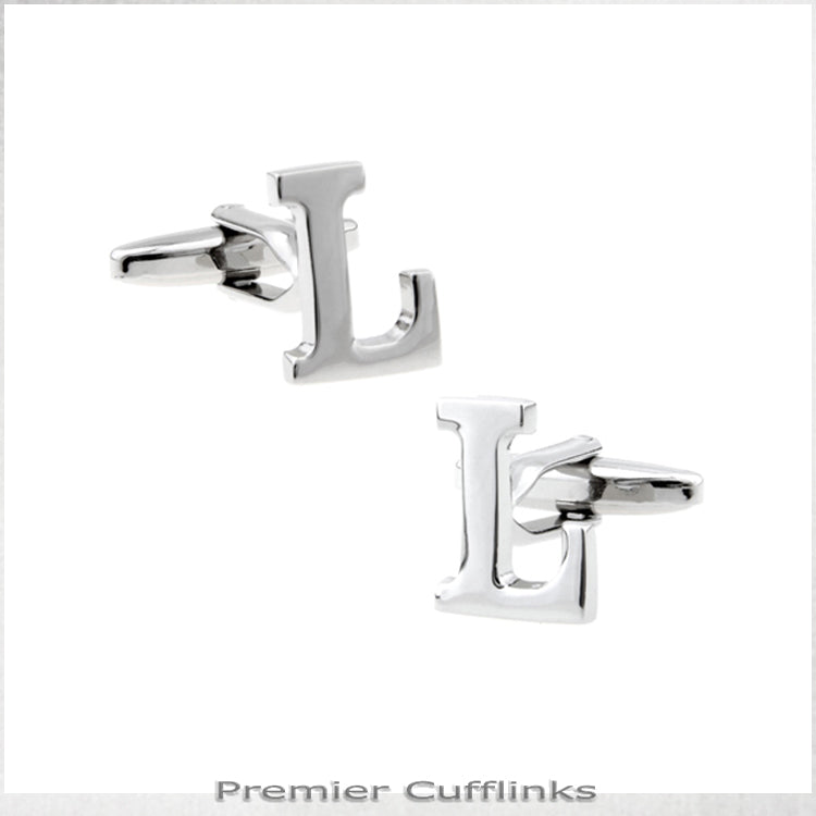 Single Initial L Silver Cufflink