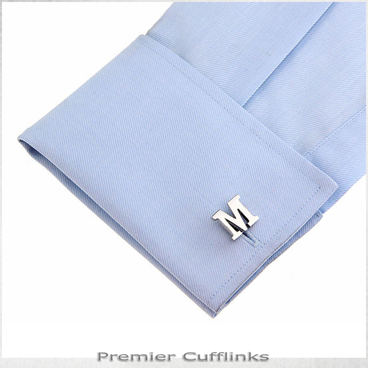 Single Initial M Silver Cufflink