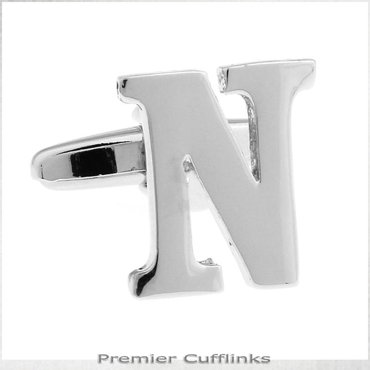 Single Initial N Silver Cufflink