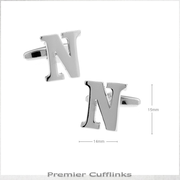 Single Initial N Silver Cufflink