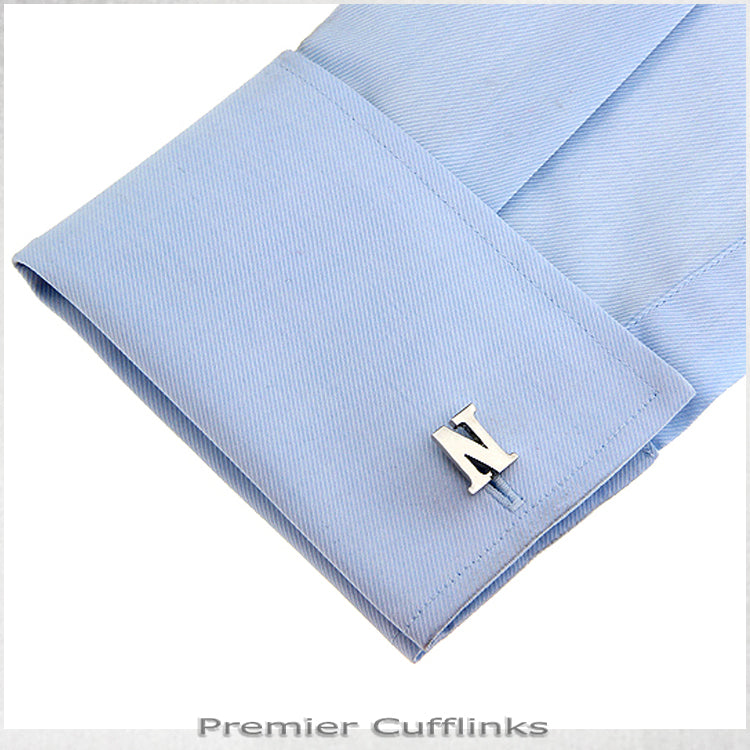 Single Initial N Silver Cufflink