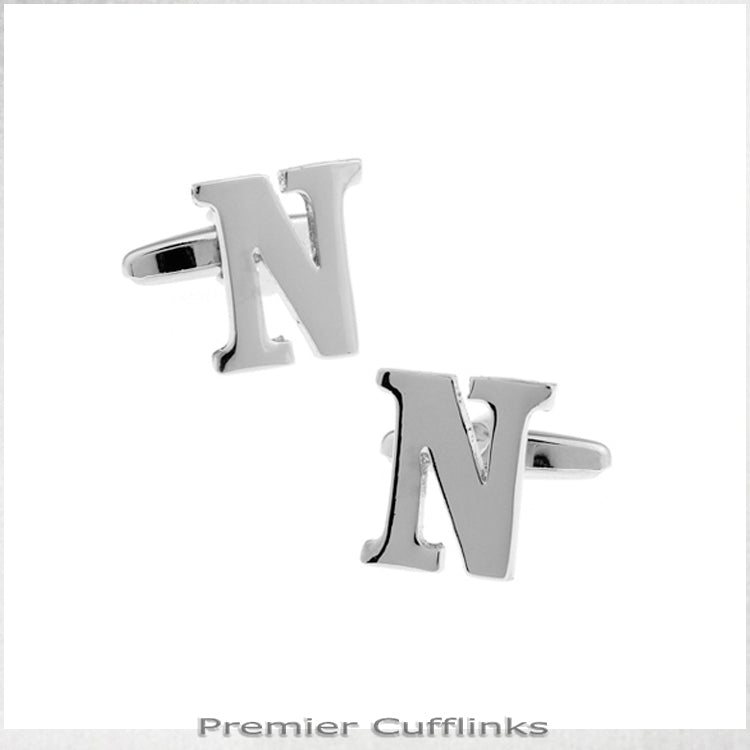 Single Initial N Silver Cufflink