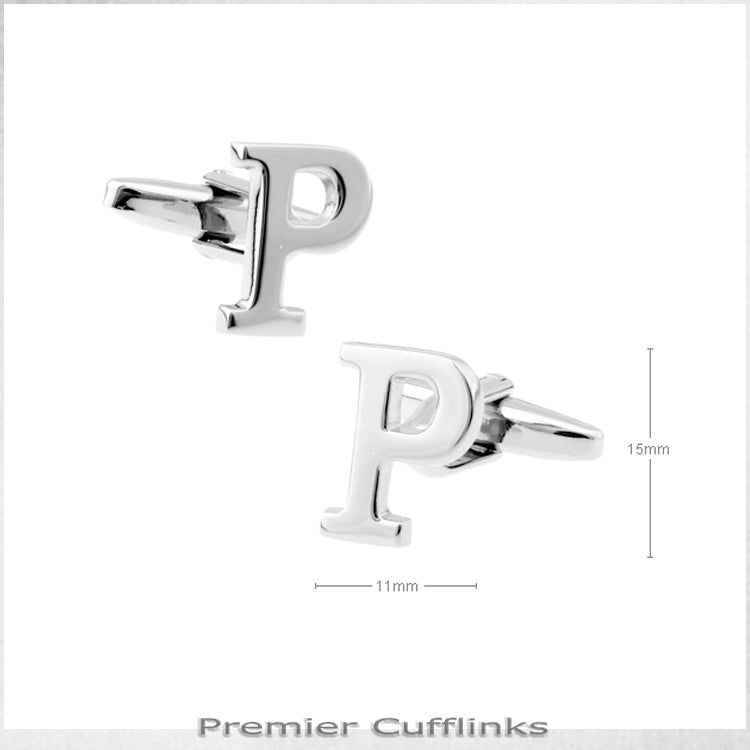 Single Initial P Silver Cufflink