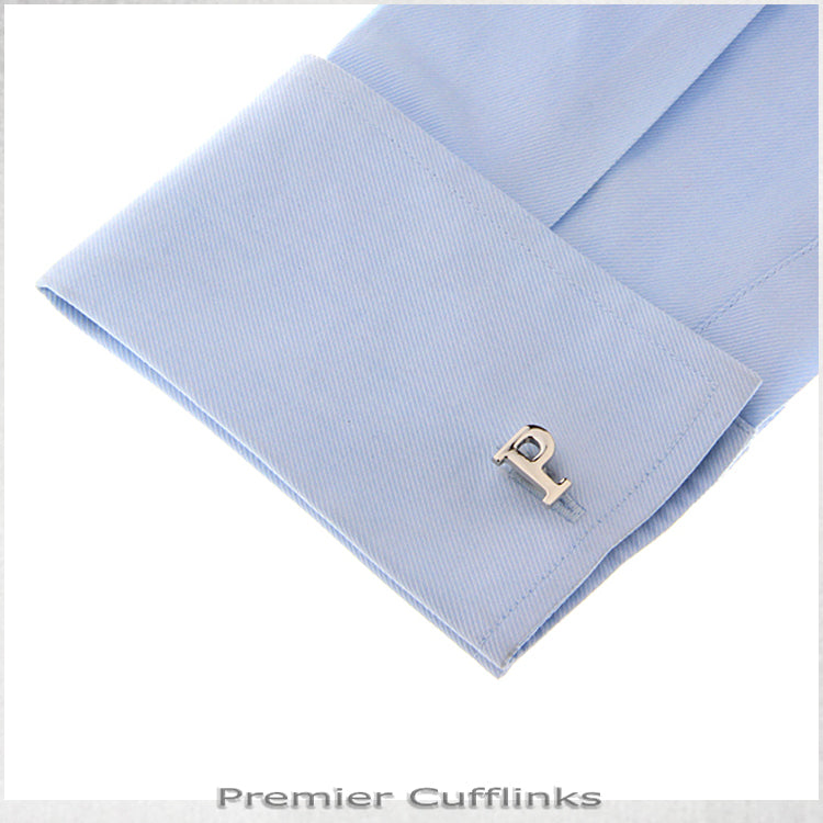 Single Initial P Silver Cufflink