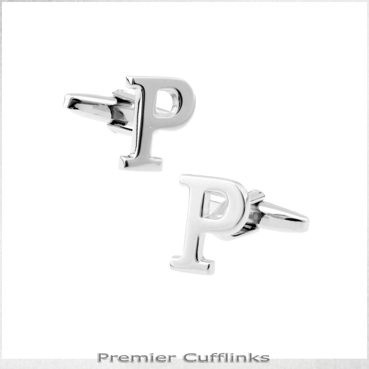 Single Initial P Silver Cufflink