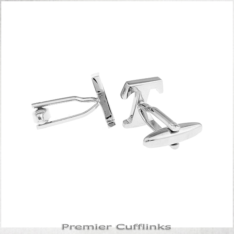 Single Initial T Silver Cufflink