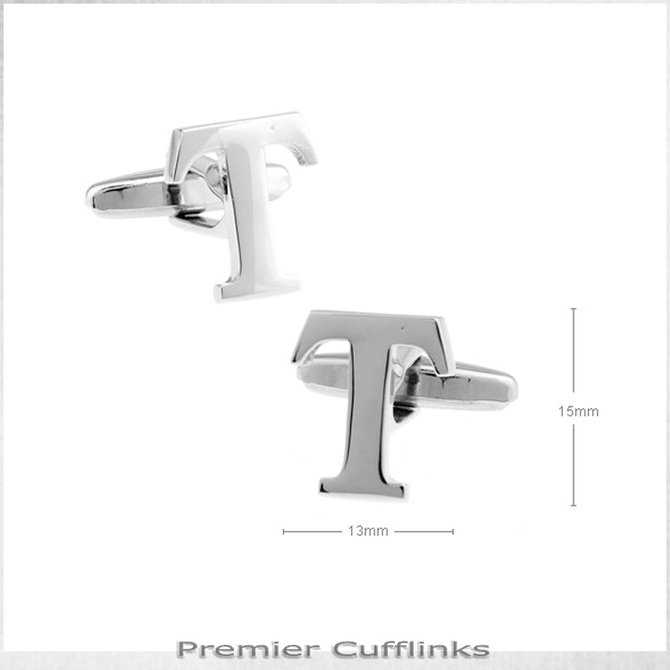 Single Initial T Silver Cufflink