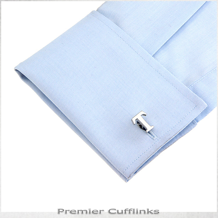 Single Initial T Silver Cufflink