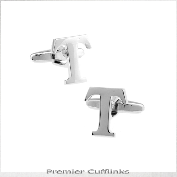 Single Initial T Silver Cufflink