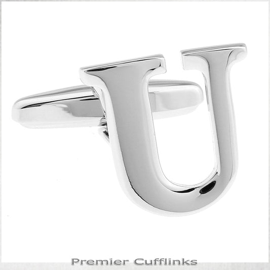 Single Initial U Silver Cufflink