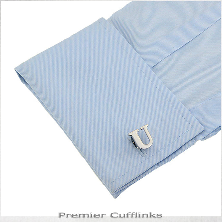Single Initial U Silver Cufflink