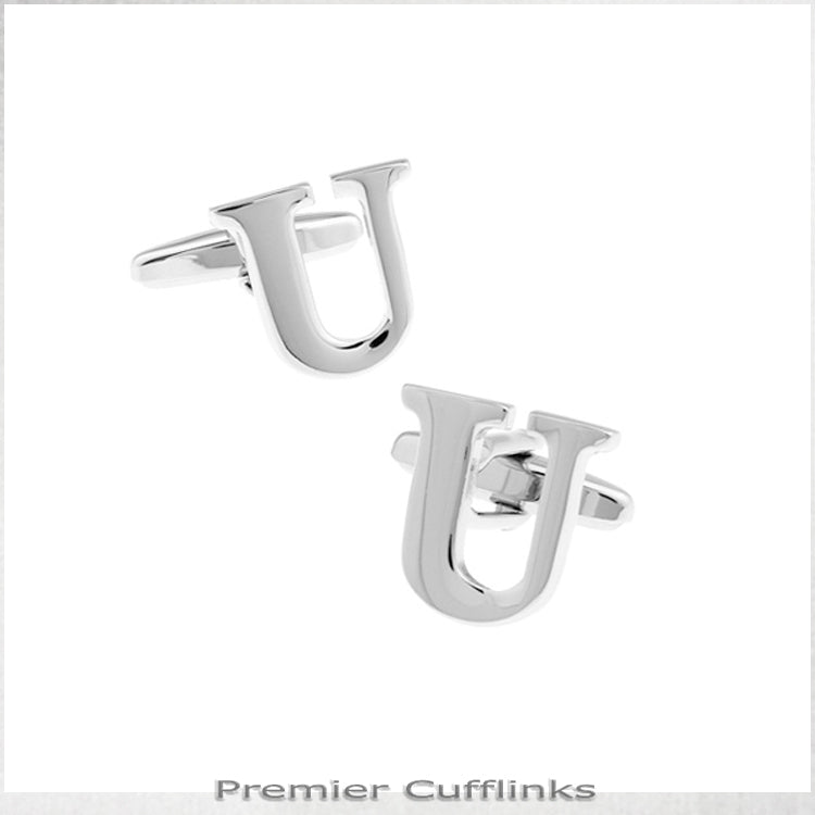 Single Initial U Silver Cufflink