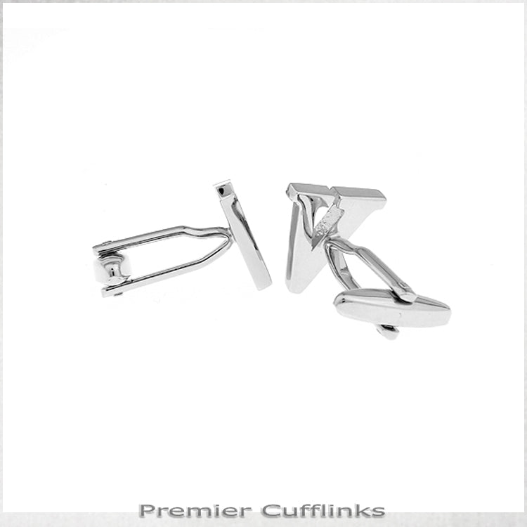 Single Initial V Silver Cufflink
