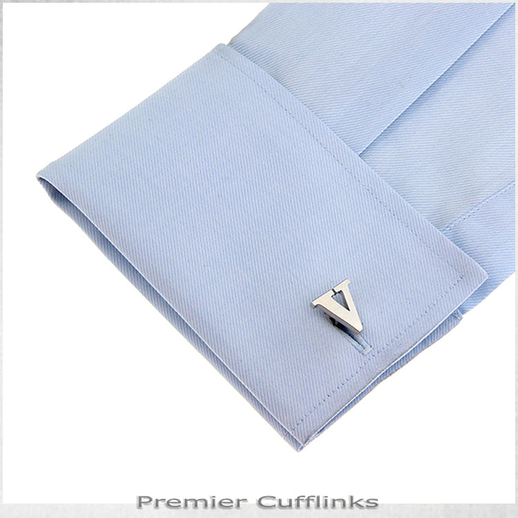 Single Initial V Silver Cufflink