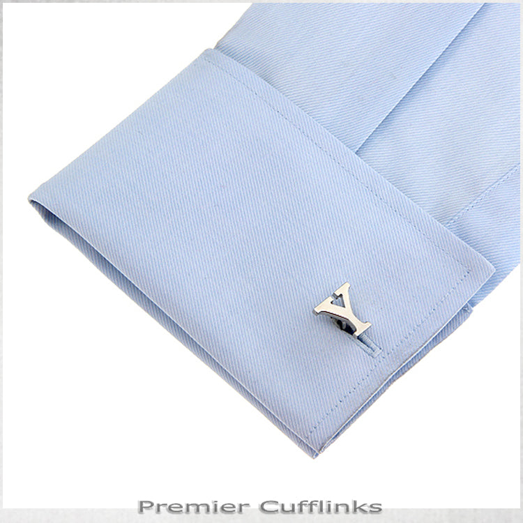 Single Initial Y Silver Cufflink