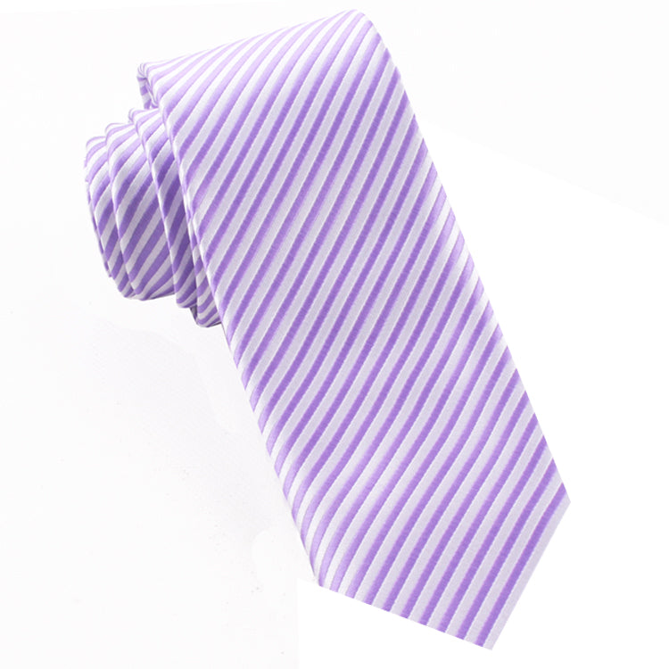 White & Dark Lavender Thin Stripes Mens Tie