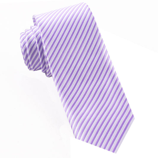 White & Dark Lavender Thin Stripes Mens Tie