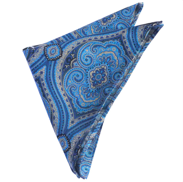 light blue and gold paisley handkerchief