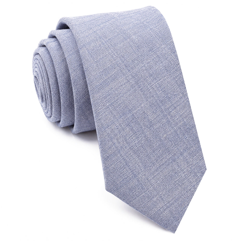 Light Blue Grey Cotton Slim Tie & Pocket Square Set