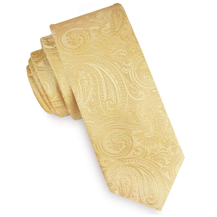 Light Gold Paisley Mens Skinny Tie