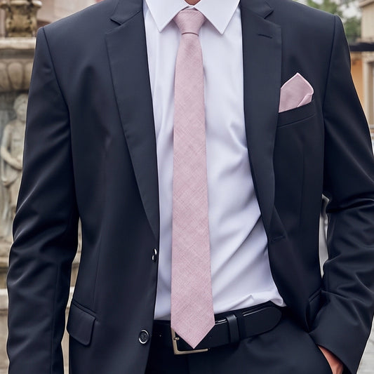 Light Pink Cotton Slim Tie & Pocket Square Set