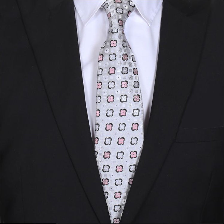 mens light silver and pink floral tie
