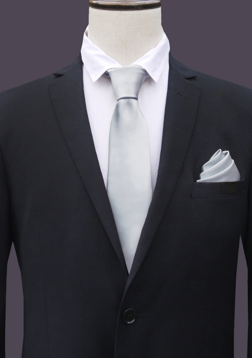 Mens Light Grey Silver Tie