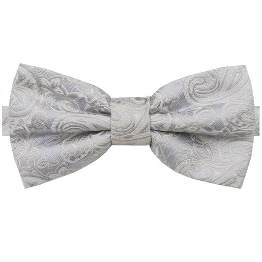 Light Silver with Ivory Paisley Bow Tie