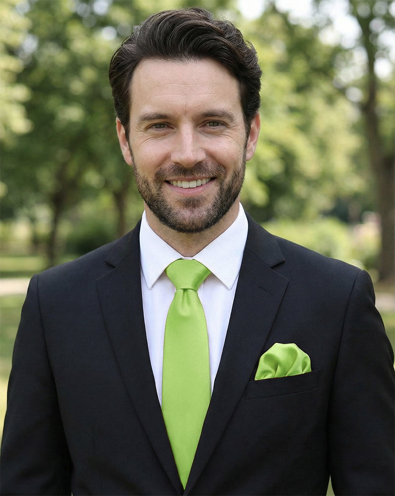 Lime Green Tie and Pocket Square Set