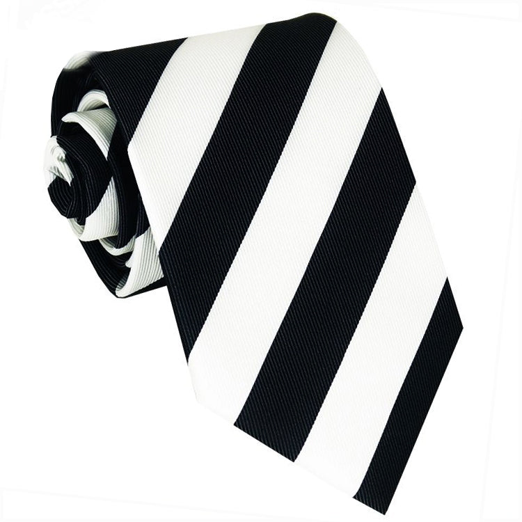 Mens Black & White Stripes Sports Tie