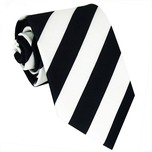 Mens Black & White Stripes Sports Tie