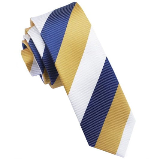 Blue, Yellow & White Stripes Skinny Tie