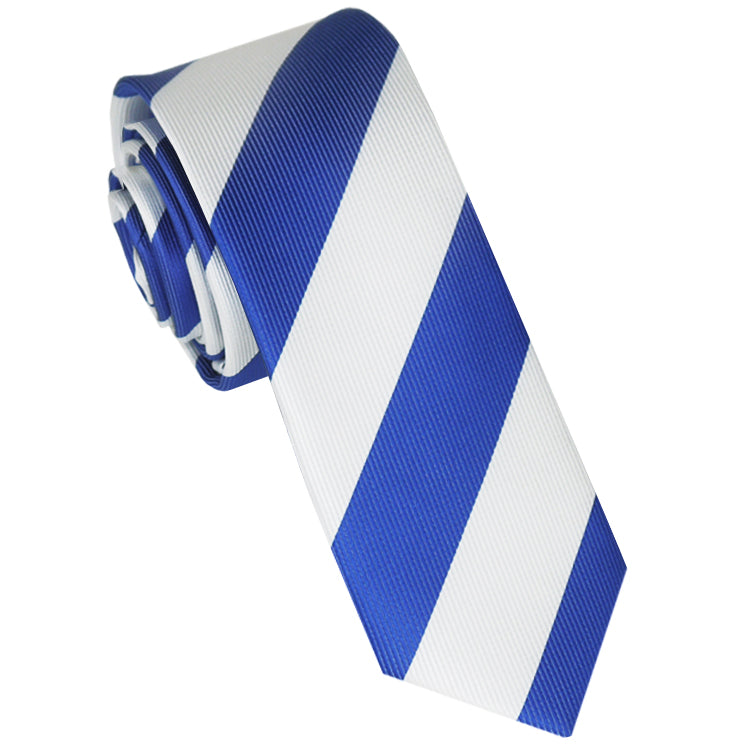 Royal Blue & White Stripes Skinny Tie