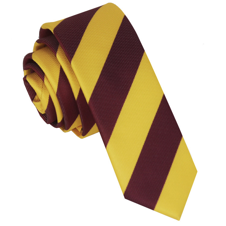 Yellow & Maroon Stripes Skinny Tie