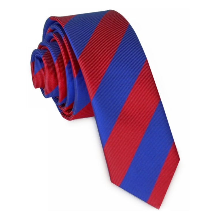 Mens Red & Blue Stripes Skinny Tie