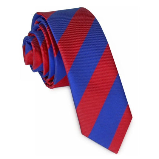 Mens Red & Blue Stripes Skinny Tie