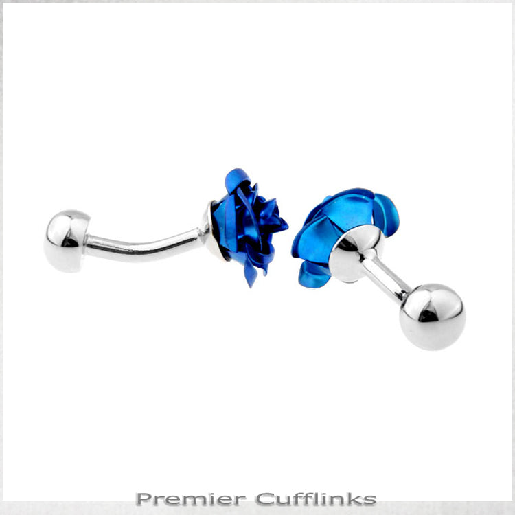 Mid Blue Floral Stud Cufflinks