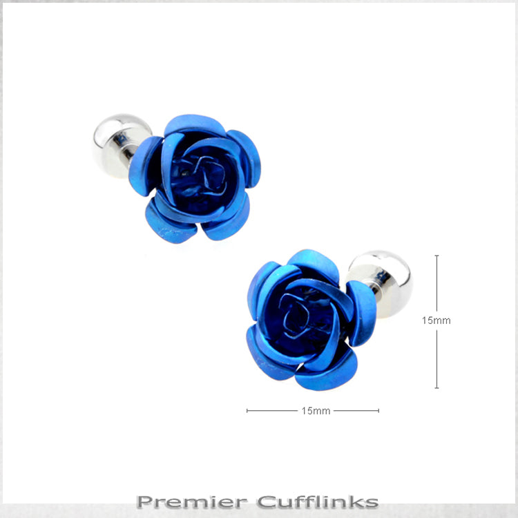 Mid Blue Floral Stud Cufflinks