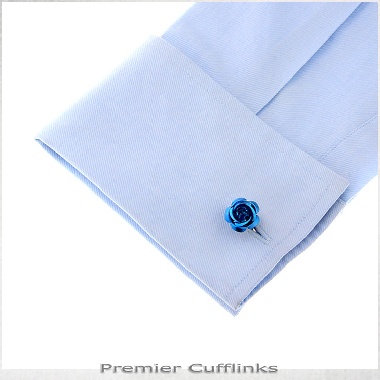 Mid Blue Floral Stud Cufflinks