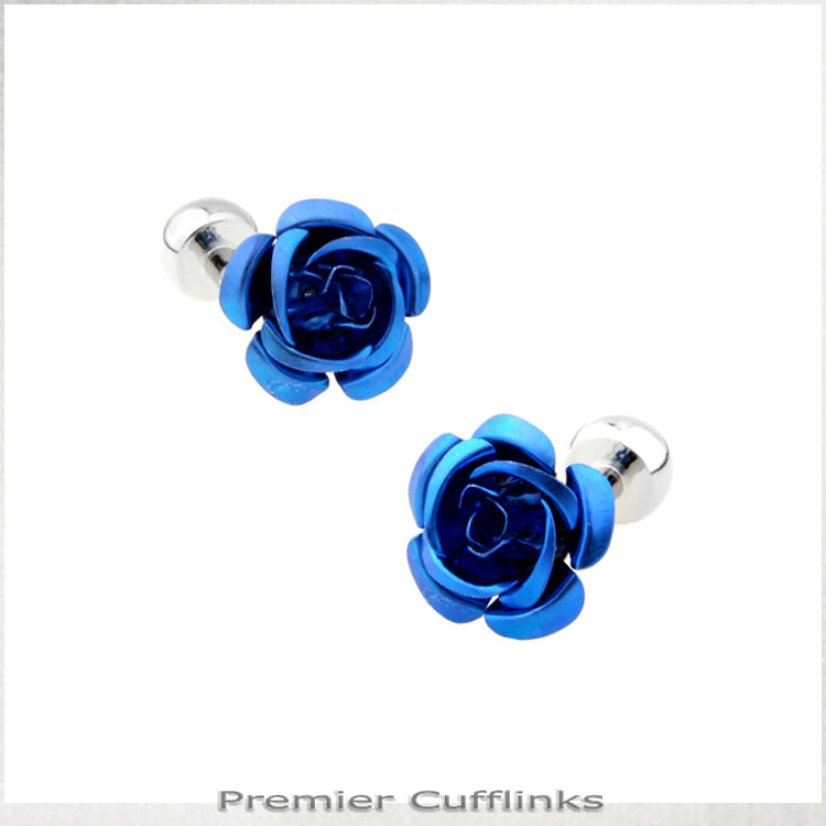 Mid Blue Floral Stud Cufflinks