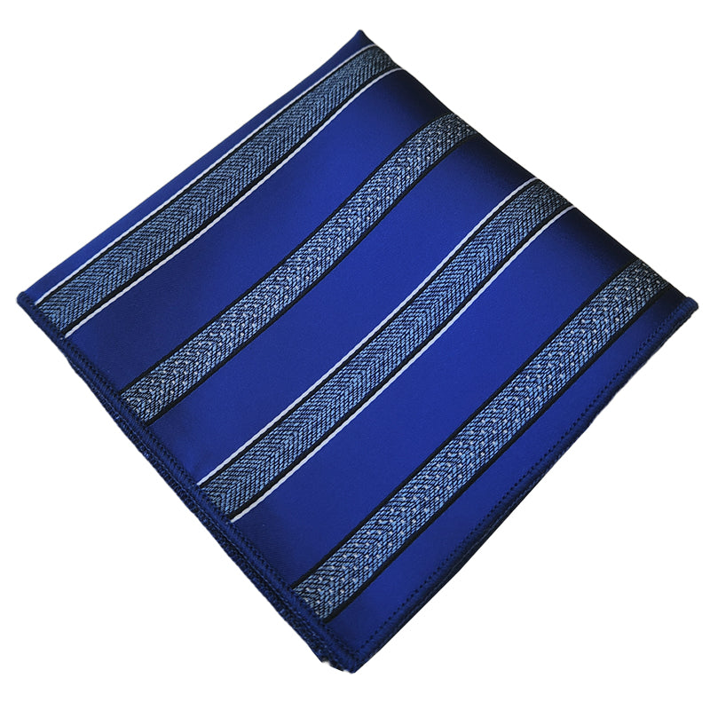 Teal, Dark Blue, Black & White Stripes Pocket Square