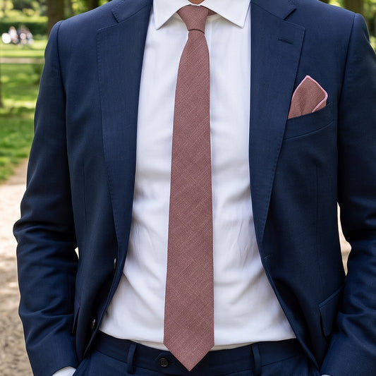 Chestnut Brown Bamboo and Cotton Blend Skinny Tie & Pocket Square Set