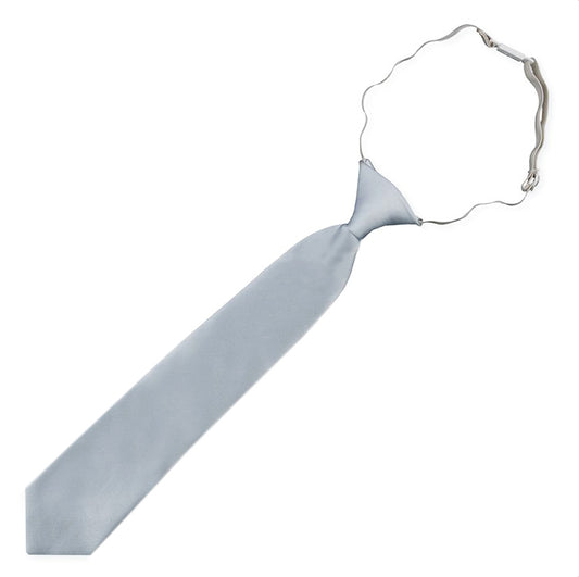Boys Mid Silver Grey Pre-Tied Elastic Tie