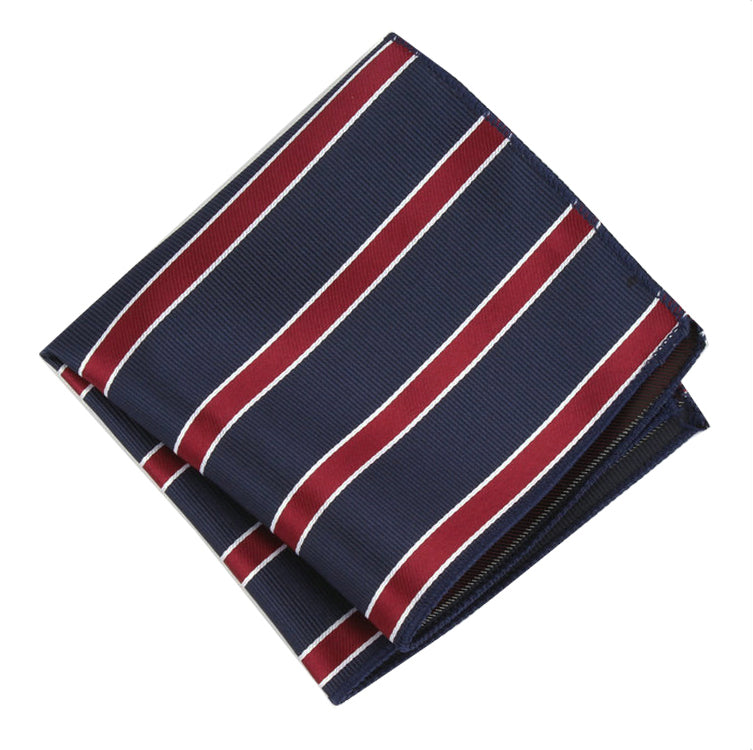 Midnight Blue Scarlet and White Stripes Pocket Square