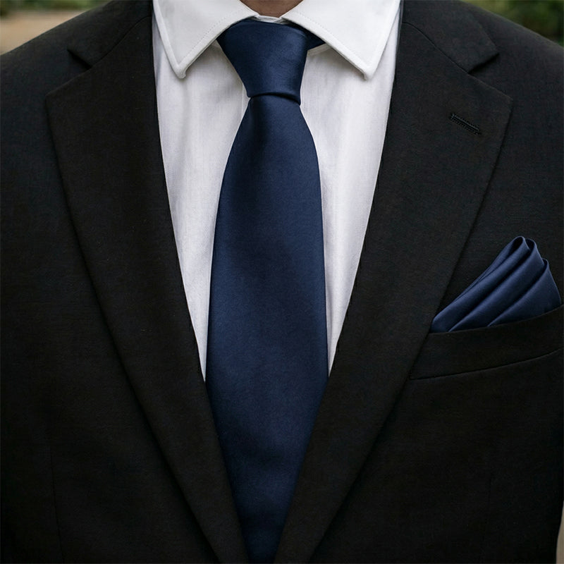 Dark Blue Tie and Pocket Square Set