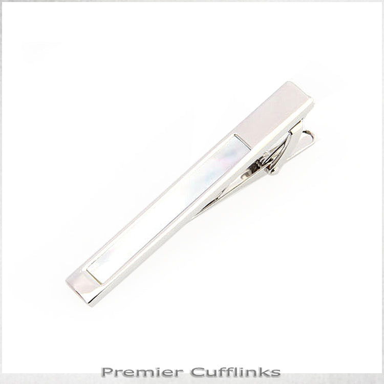 Silver with Colourful Shell Inset Tie Clip