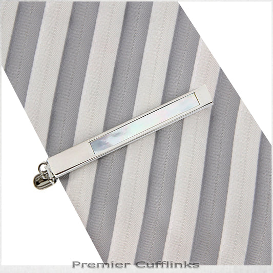 Silver with Colourful Shell Inset Tie Clip